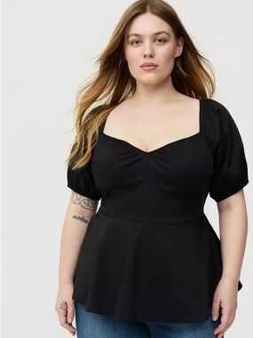 Black Sweetheart Neck Puff Sleeve Peplum Top